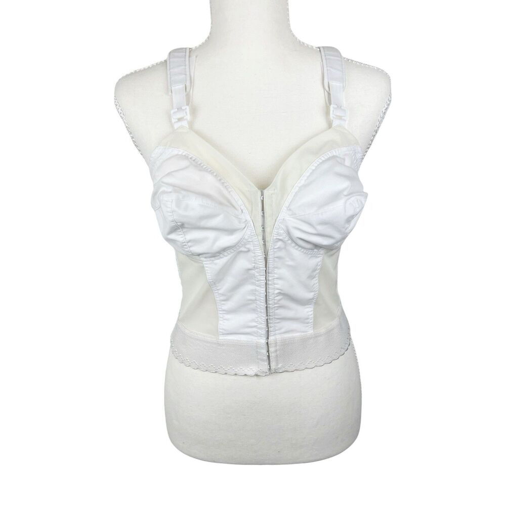 Vintage Exquisite Form Corset Bustier Tank Top Women 36C White Hook & Eye Inner